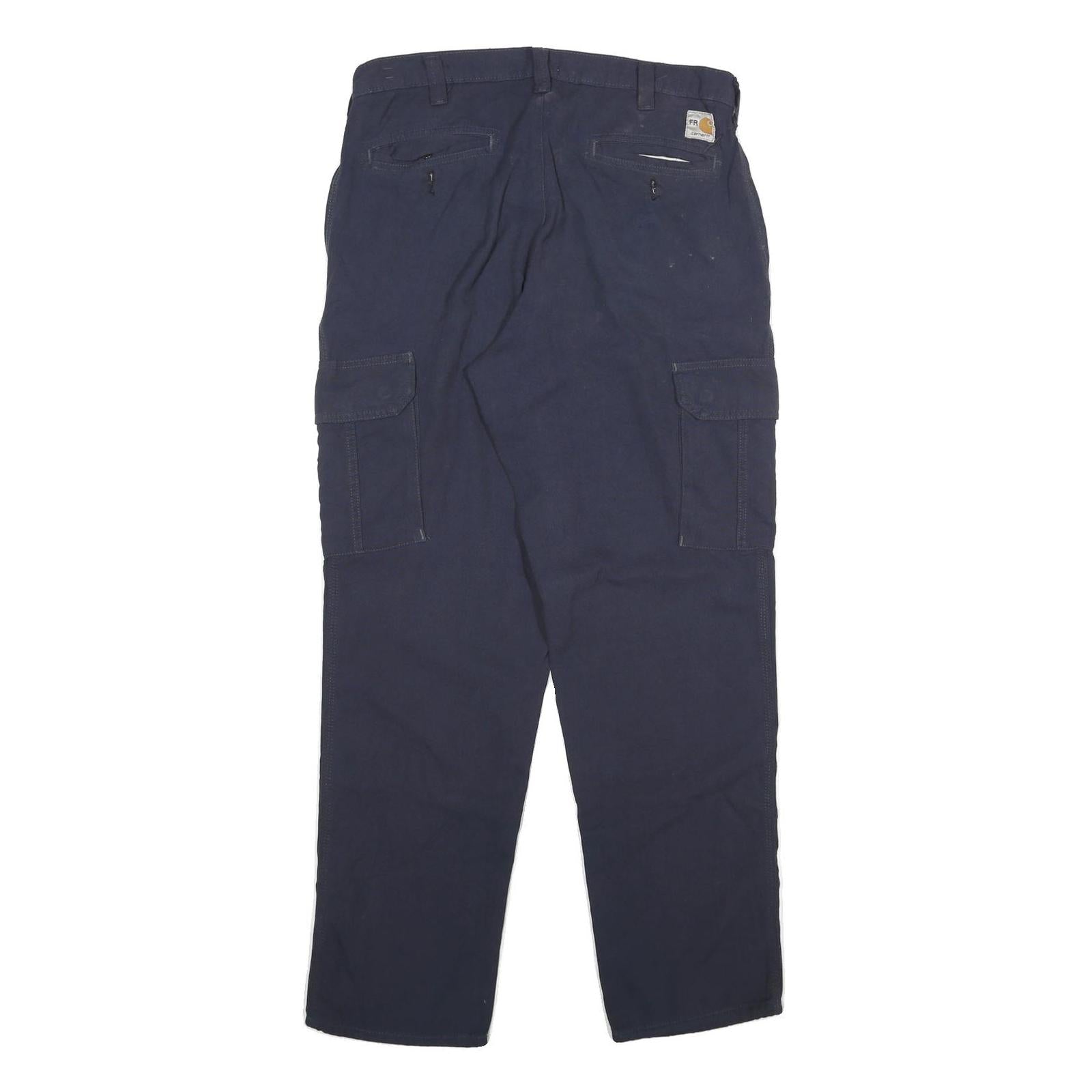 CARHARTT Mens Cotton Blend Navy Regular Cargo Trousers W32 L30 Workwear Zip