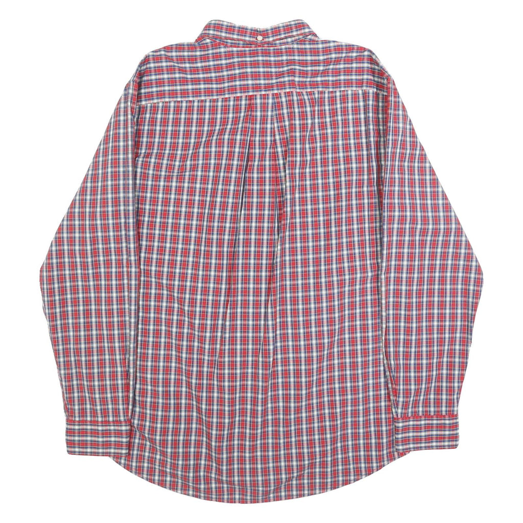 TOMMY HILFIGER Mens Red Blue White Check Shirt L Classic Button-Down Long Sleeve