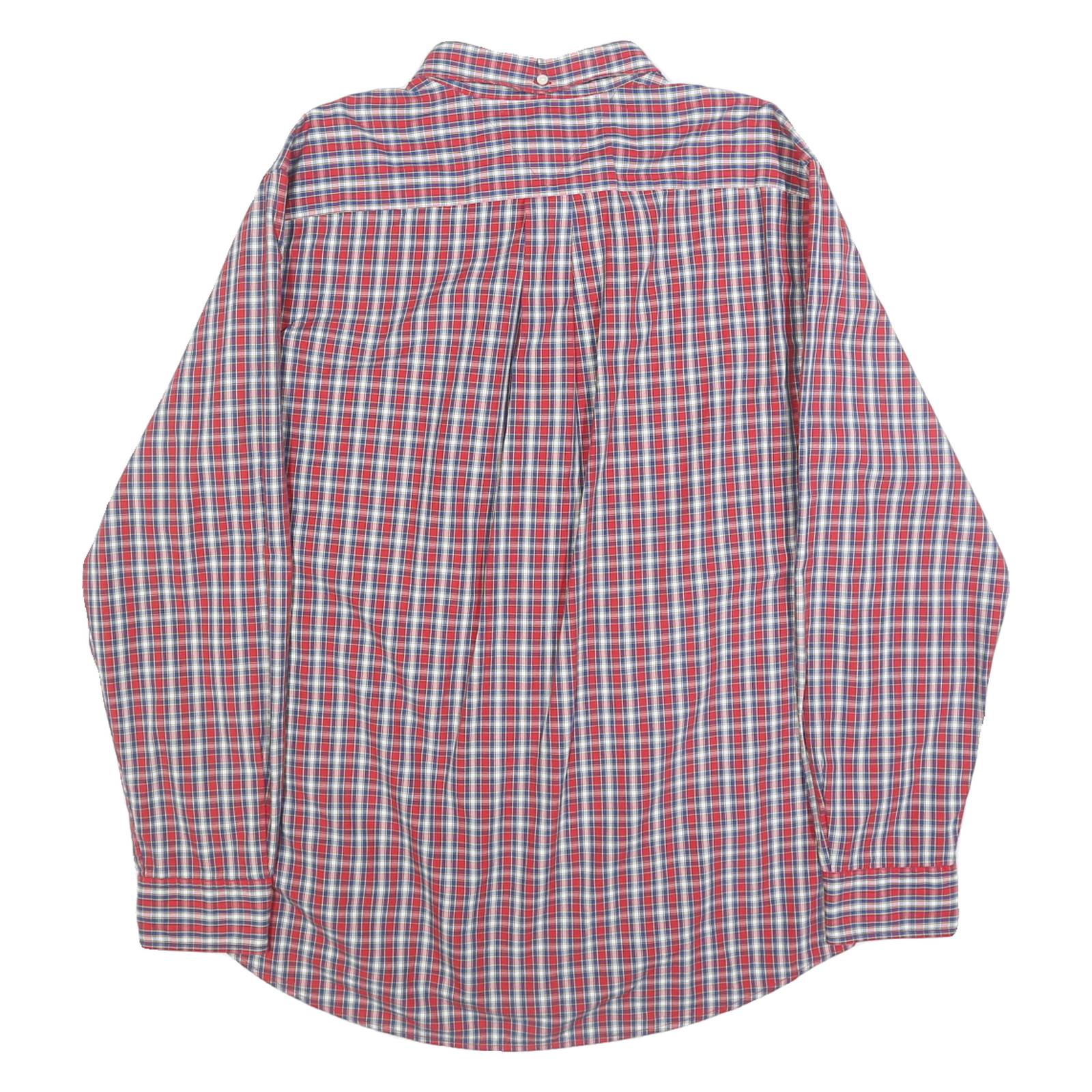 TOMMY HILFIGER Mens Red Blue White Check Shirt L Classic Button-Down Long Sleeve