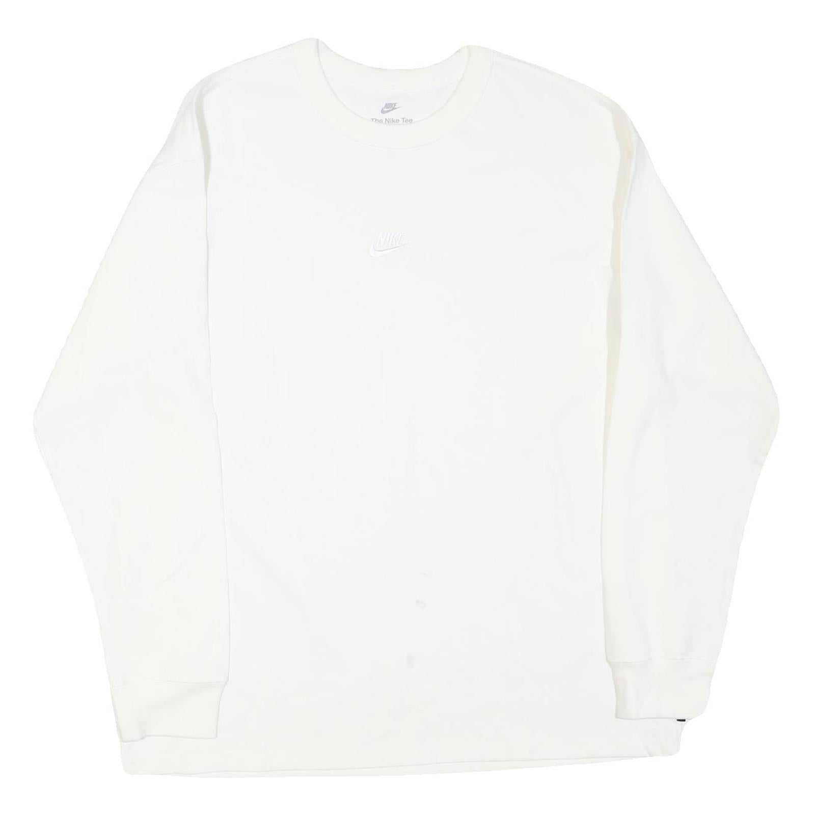 NIKE Mens White Crew Neck L Sweatshirt Cotton Blend Casual Pullover