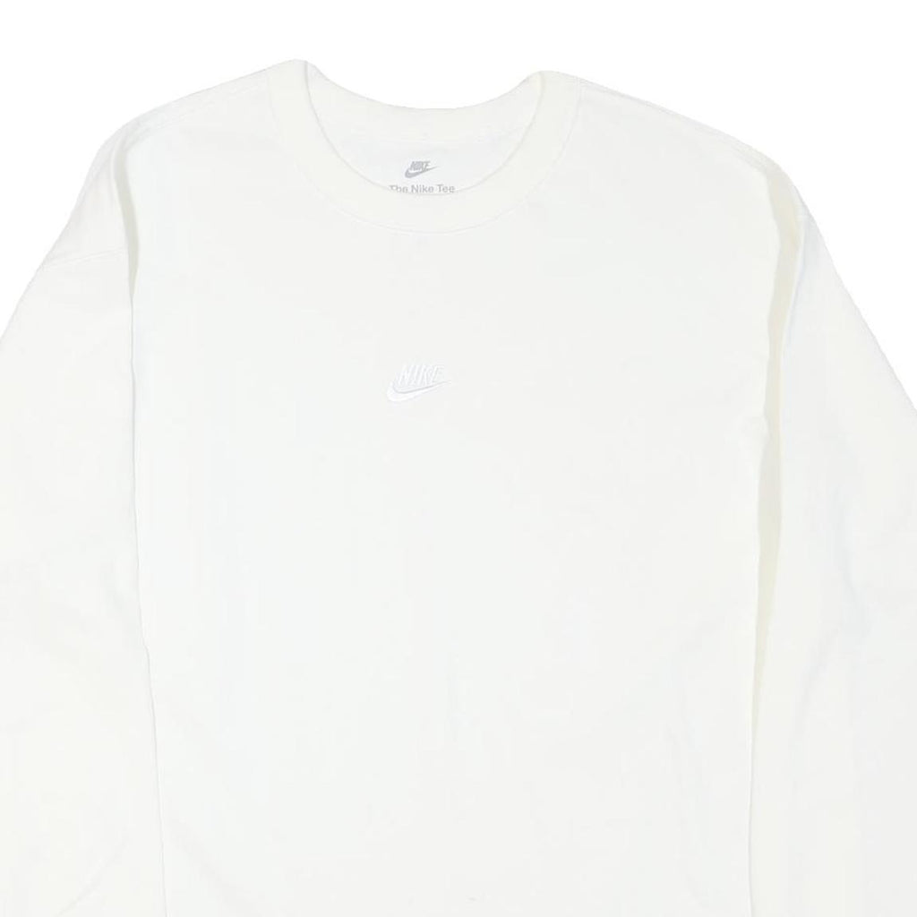 NIKE Mens White Crew Neck L Sweatshirt Cotton Blend Casual Pullover