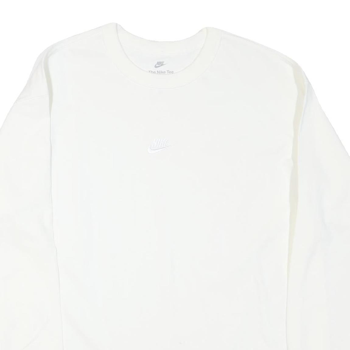 NIKE Mens White Crew Neck L Sweatshirt Cotton Blend Casual Pullover