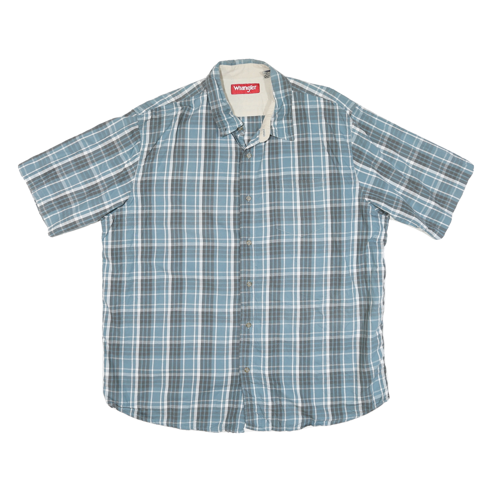 WRANGLER Mens Blue & Grey Check Shirt XL Cotton Blend Short Sleeve Casual