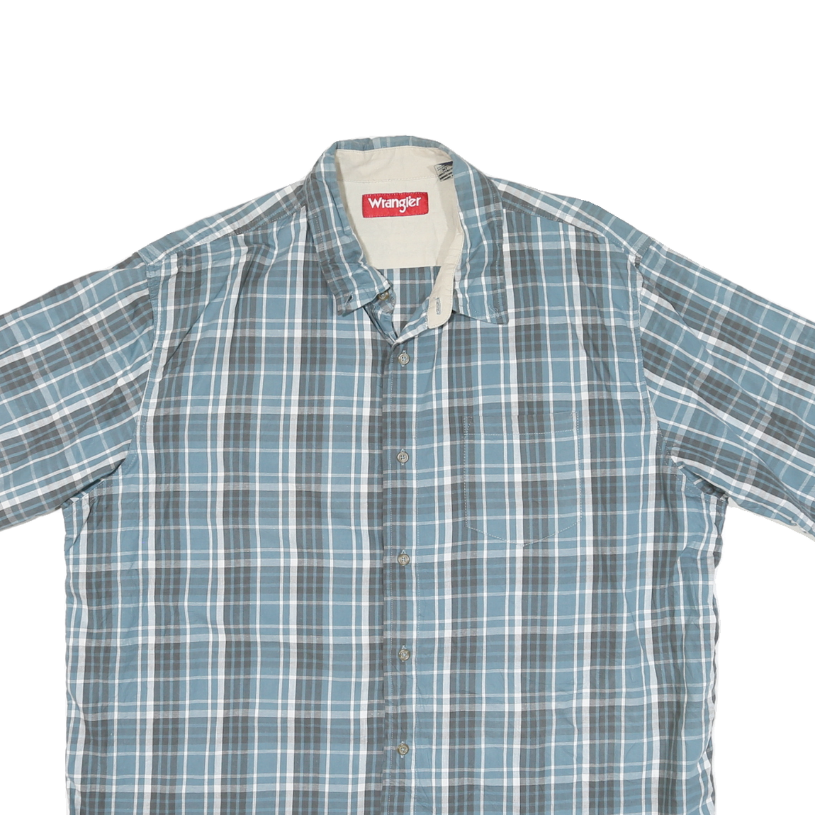 WRANGLER Mens Blue & Grey Check Shirt XL Cotton Blend Short Sleeve Casual