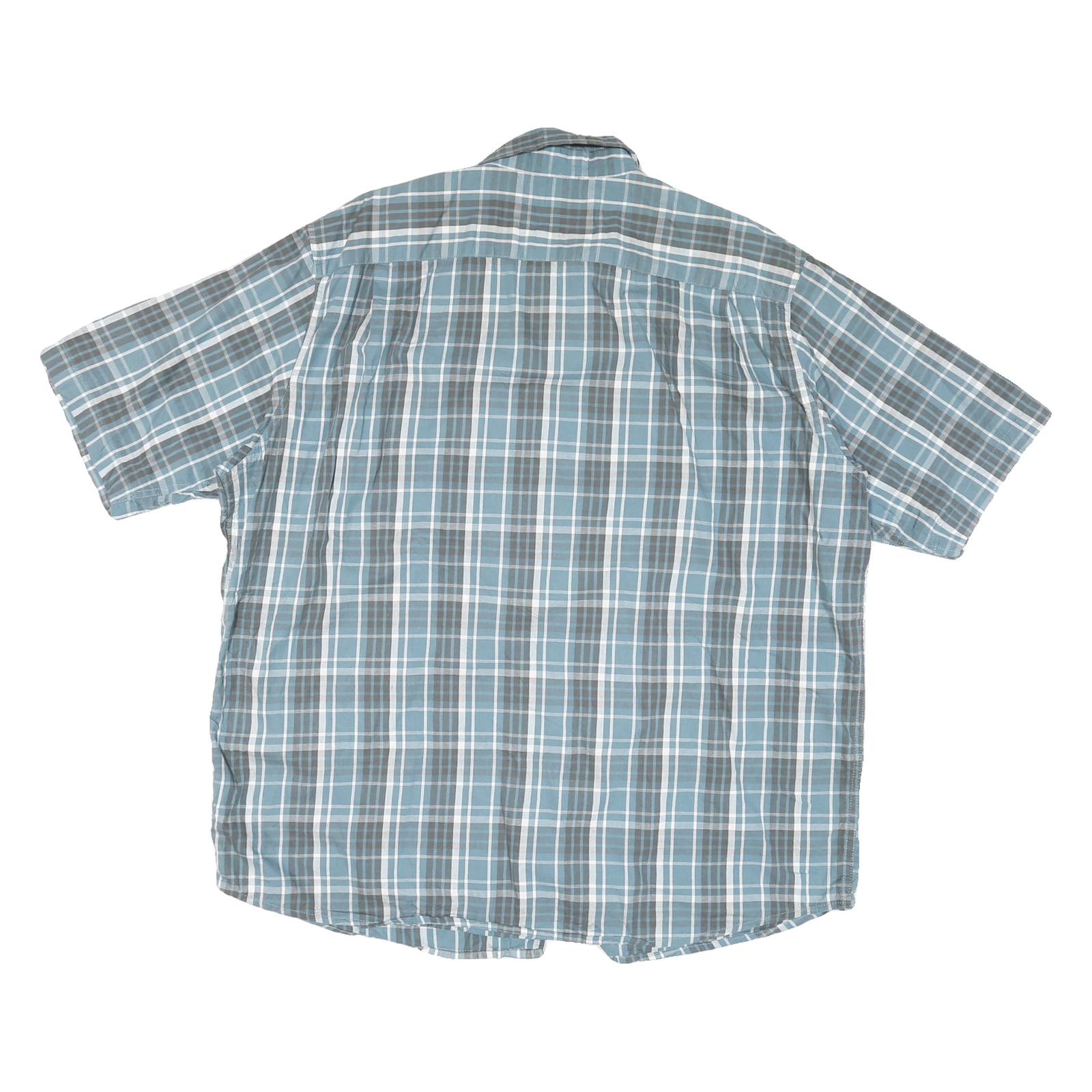 WRANGLER Mens Blue & Grey Check Shirt XL Cotton Blend Short Sleeve Casual