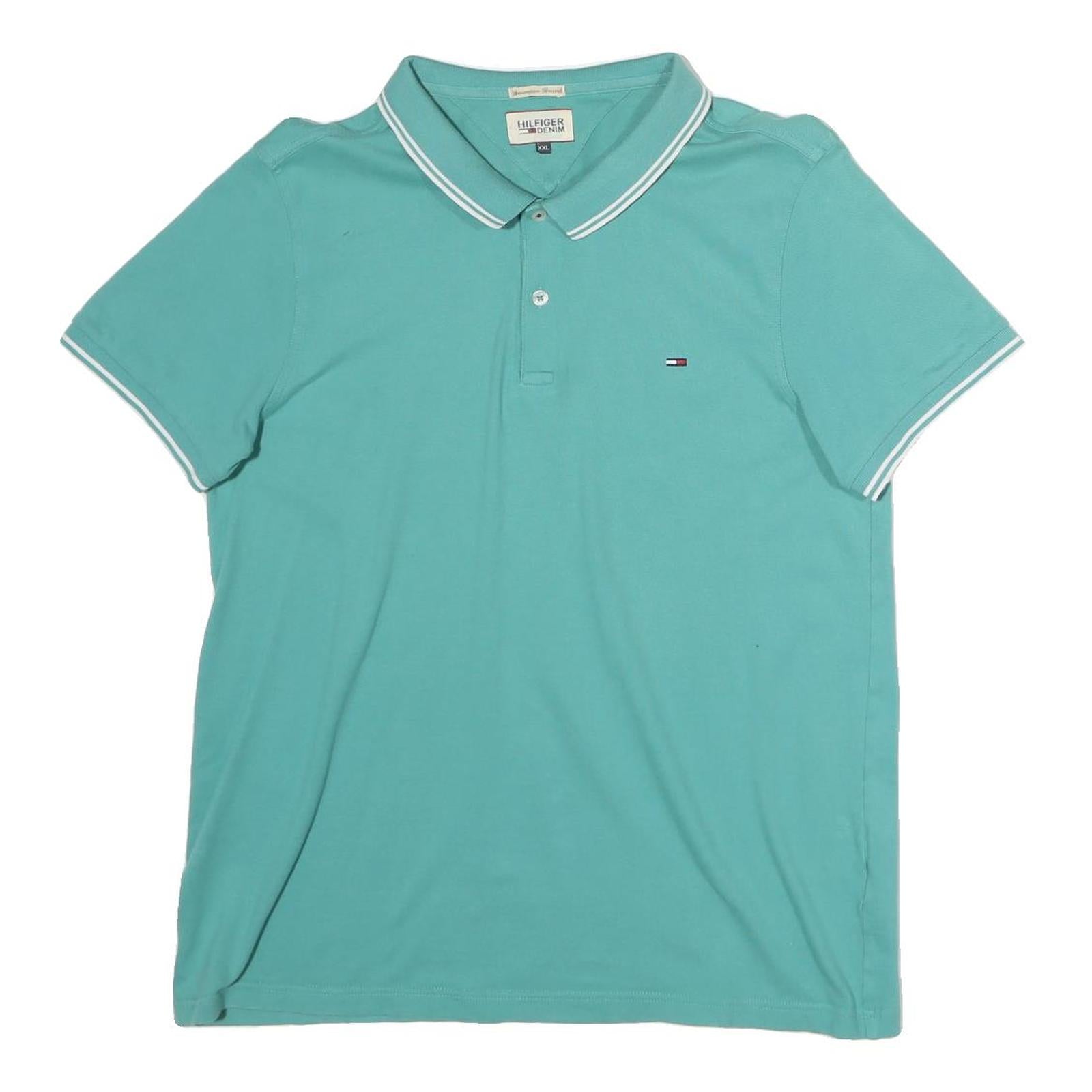 HILFIGER DENIM Womens Green Short Sleeve Plain 2XL Cotton Polo Shirt