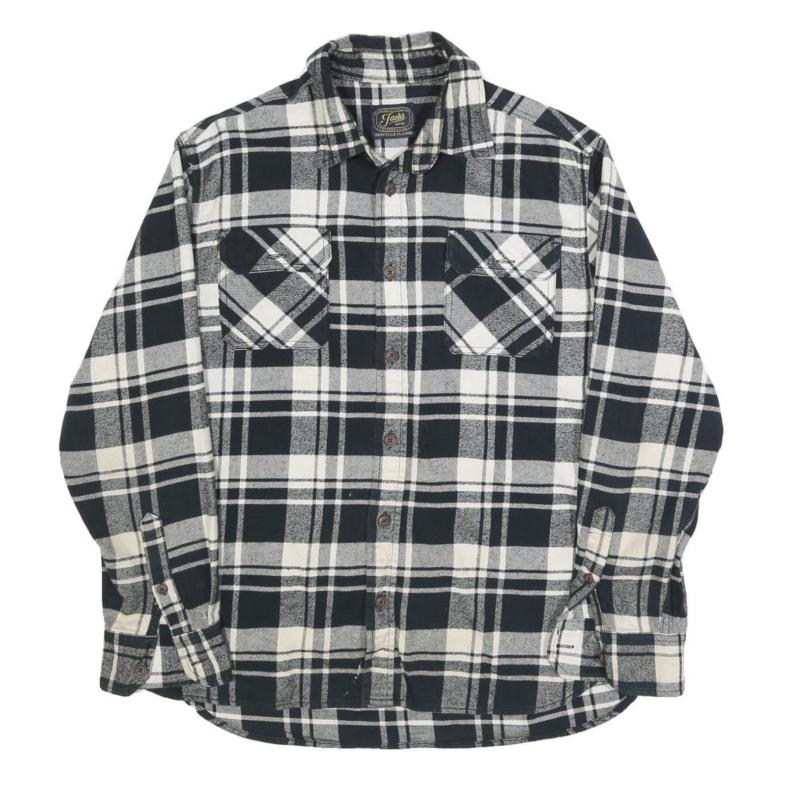 JACHS Mens Black & White Checked Cotton Blend Flannel Shirt L Casual Long Sleeve