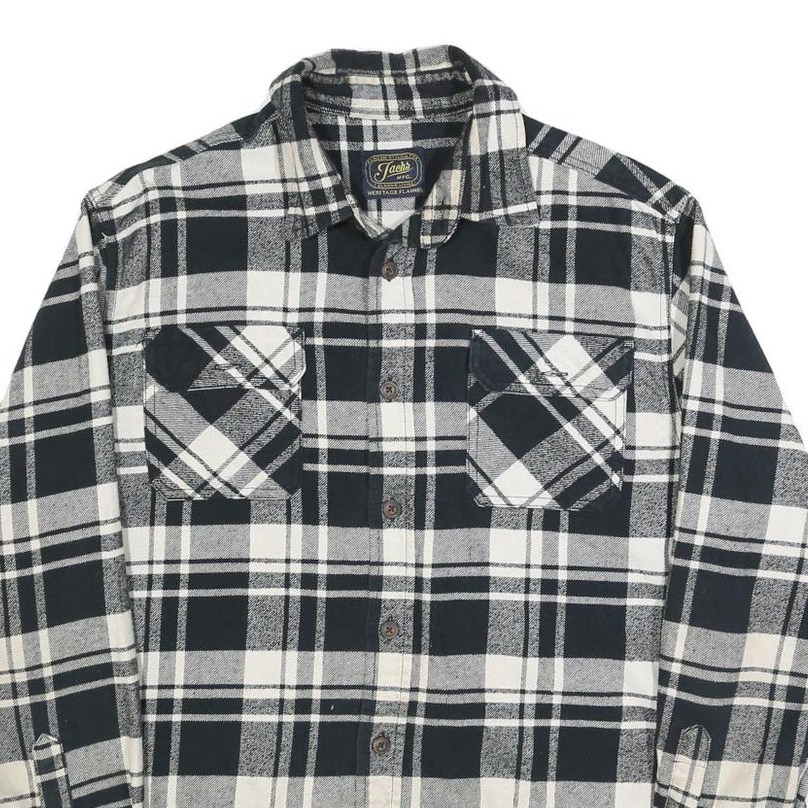JACHS Mens Black & White Checked Cotton Blend Flannel Shirt L Casual Long Sleeve