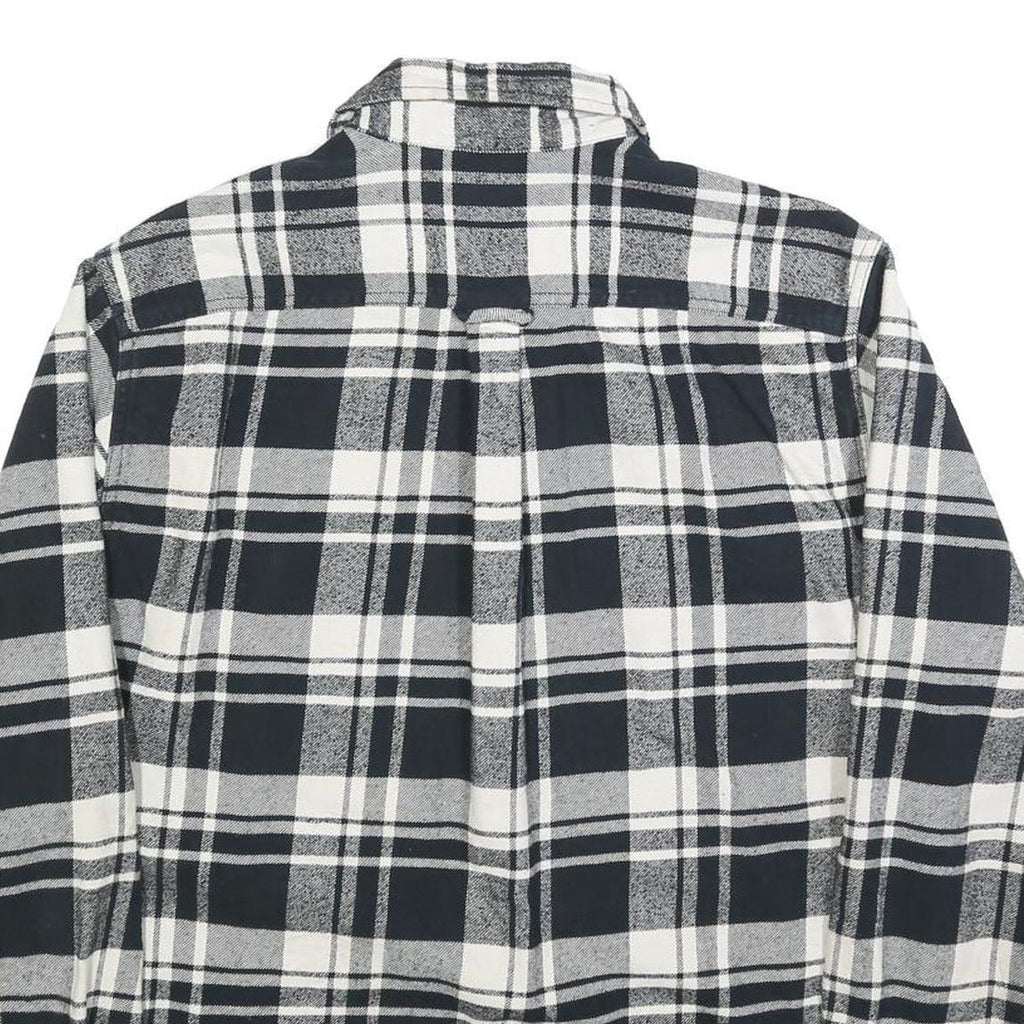 JACHS Mens Black & White Checked Cotton Blend Flannel Shirt L Casual Long Sleeve