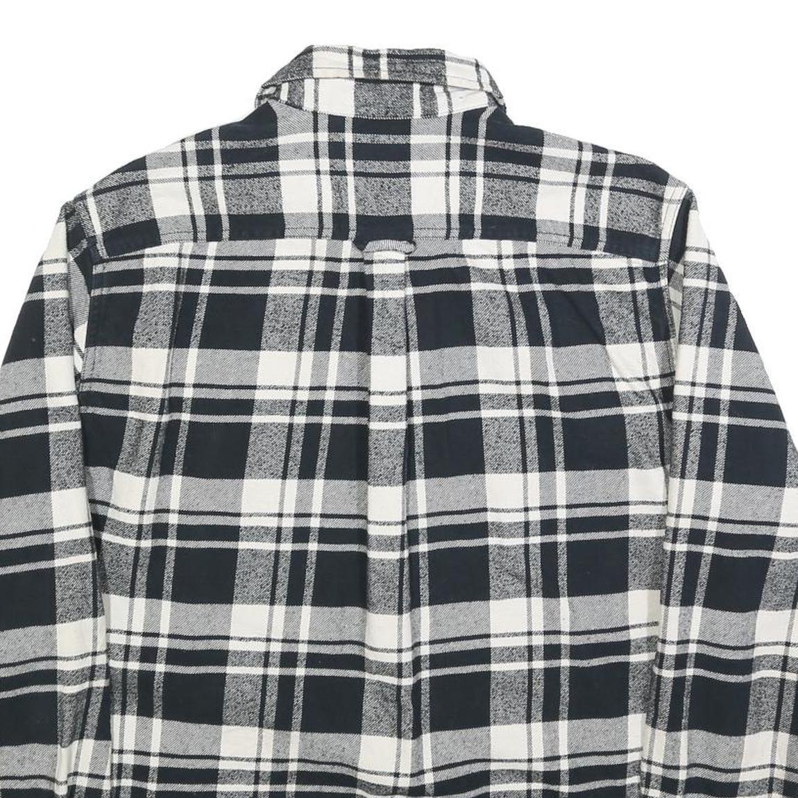 JACHS Mens Black & White Checked Cotton Blend Flannel Shirt L Casual Long Sleeve