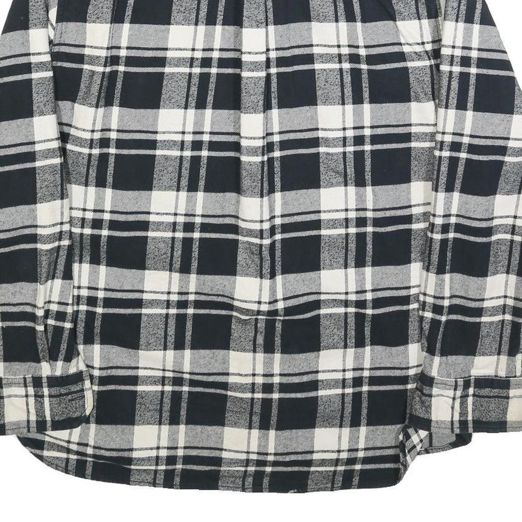 JACHS Mens Black & White Checked Cotton Blend Flannel Shirt L Casual Long Sleeve