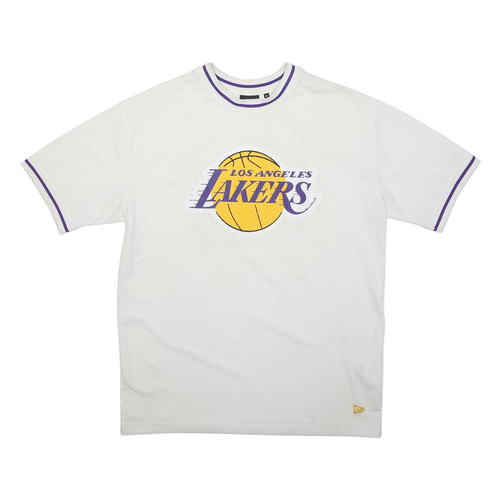 NEW ERA Mens White Los Angeles Lakers Graphic T-Shirt M Short Sleeve Crew Neck
