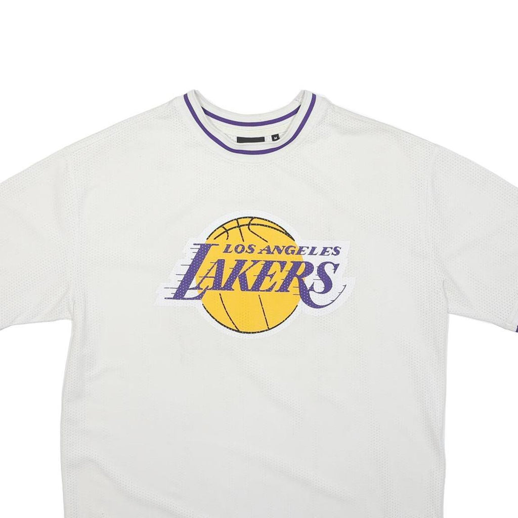 NEW ERA Mens White Los Angeles Lakers Graphic T-Shirt M Short Sleeve Crew Neck