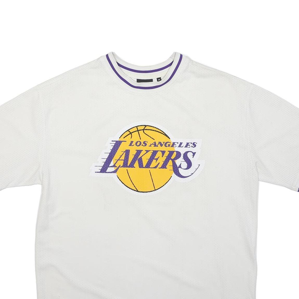 NEW ERA Mens White Los Angeles Lakers Graphic T-Shirt M Short Sleeve Crew Neck