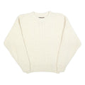 EDDIE BAUER Womens Cream Plain Wool Cable Knit Crew Neck Jumper M Soft Warm