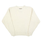 EDDIE BAUER Womens Cream Plain Wool Cable Knit Crew Neck Jumper M Soft Warm