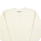 EDDIE BAUER Womens Cream Plain Wool Cable Knit Crew Neck Jumper M Soft Warm