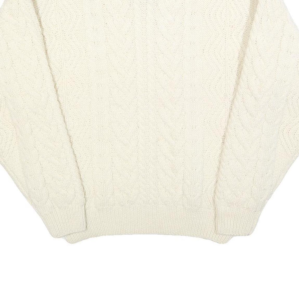 EDDIE BAUER Womens Cream Plain Wool Cable Knit Crew Neck Jumper M Soft Warm