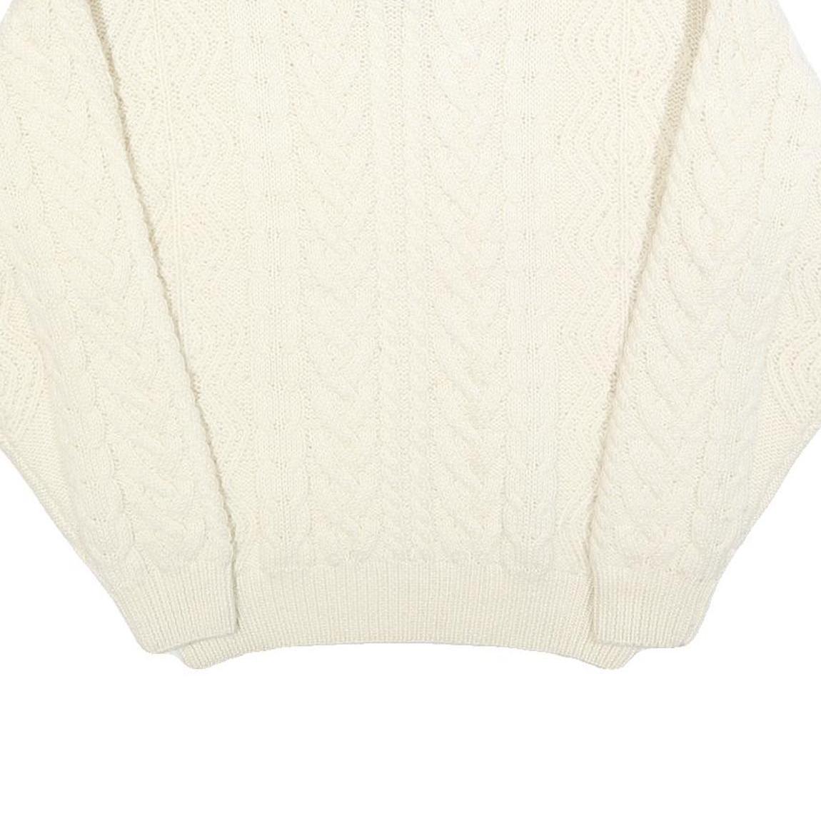 EDDIE BAUER Womens Cream Plain Wool Cable Knit Crew Neck Jumper M Soft Warm