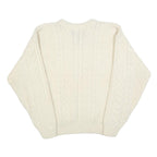 EDDIE BAUER Womens Cream Plain Wool Cable Knit Crew Neck Jumper M Soft Warm