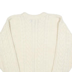 EDDIE BAUER Womens Cream Plain Wool Cable Knit Crew Neck Jumper M Soft Warm
