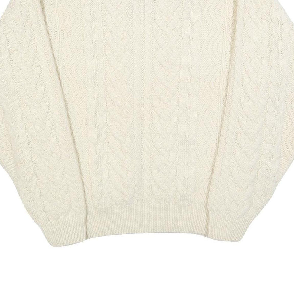 EDDIE BAUER Womens Cream Plain Wool Cable Knit Crew Neck Jumper M Soft Warm