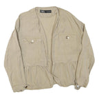 ZARA Womens Beige Cotton Blend Casual Basic Long Sleeve Round Neck S Top