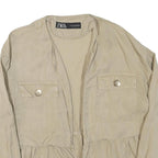 ZARA Womens Beige Cotton Blend Casual Basic Long Sleeve Round Neck S Top