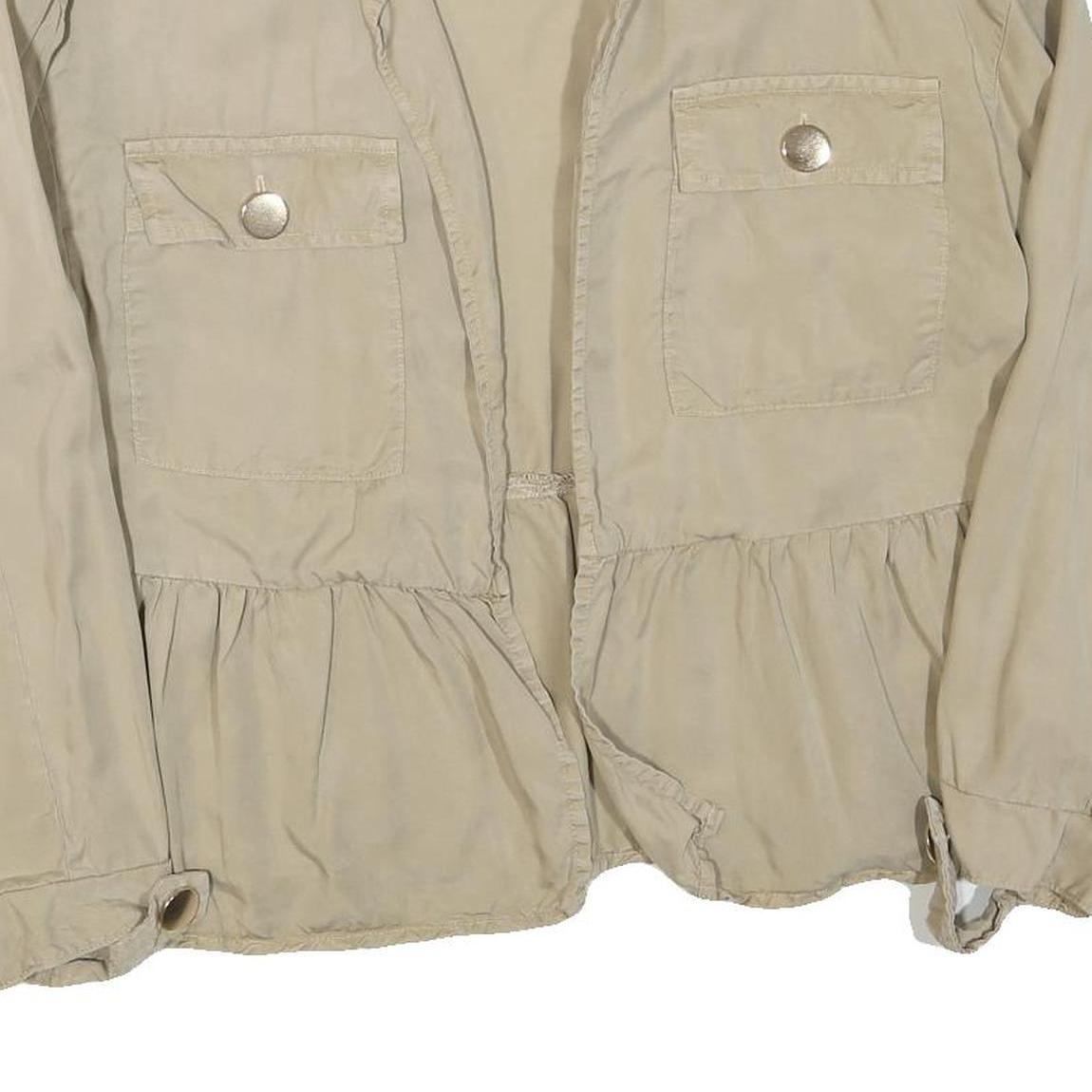 ZARA Womens Beige Cotton Blend Casual Basic Long Sleeve Round Neck S Top