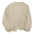 ZARA Womens Beige Cotton Blend Casual Basic Long Sleeve Round Neck S Top