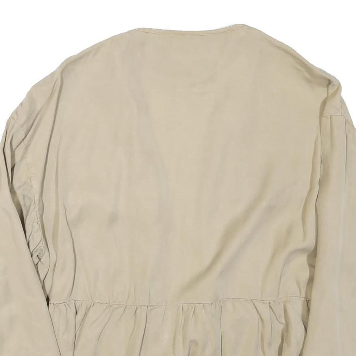 ZARA Womens Beige Cotton Blend Casual Basic Long Sleeve Round Neck S Top