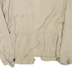 ZARA Womens Beige Cotton Blend Casual Basic Long Sleeve Round Neck S Top