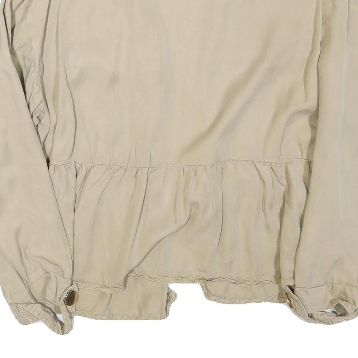 ZARA Womens Beige Cotton Blend Casual Basic Long Sleeve Round Neck S Top