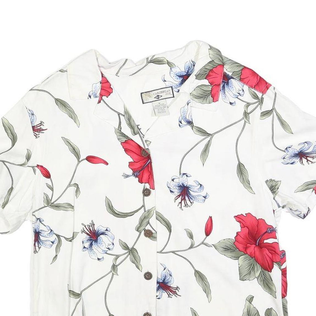 CARIBBEAN JOE Womens White & Red Floral Printed Shirt Short Sleeve Collared M