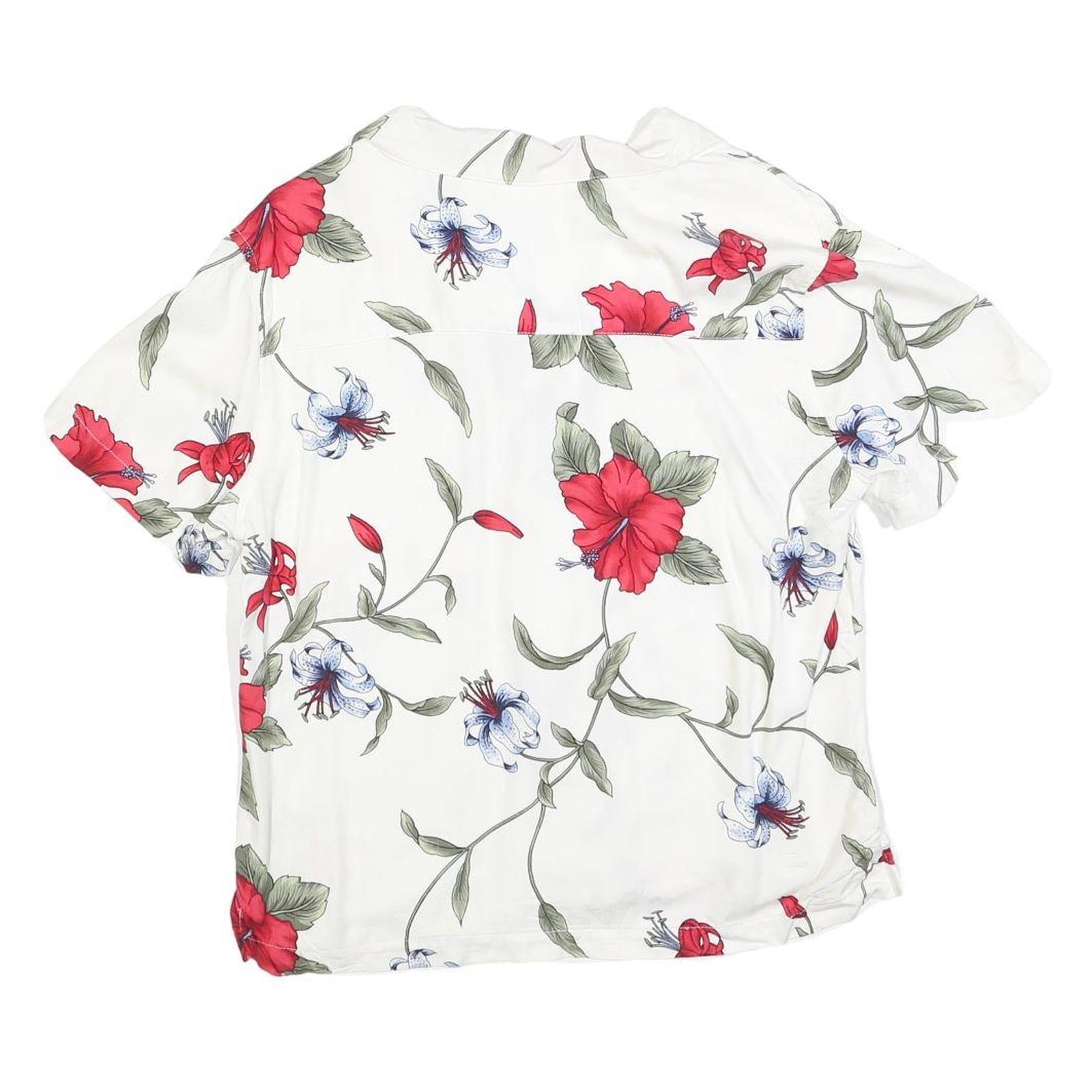 CARIBBEAN JOE Womens White & Red Floral Printed Shirt Short Sleeve Collared M