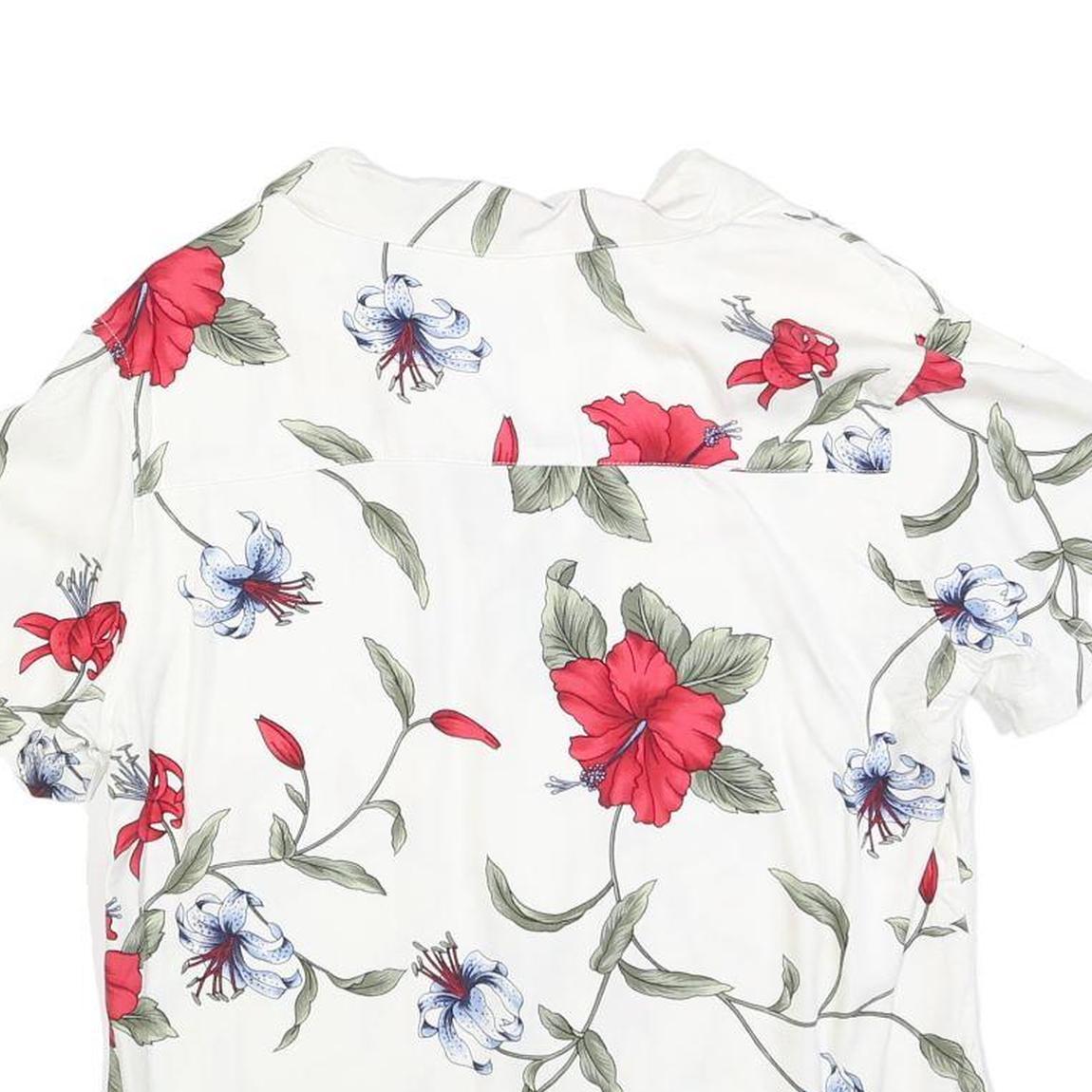 CARIBBEAN JOE Womens White & Red Floral Printed Shirt Short Sleeve Collared M