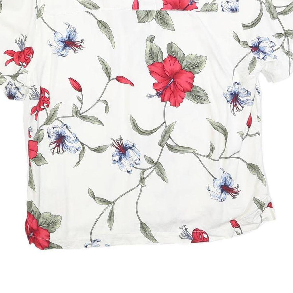CARIBBEAN JOE Womens White & Red Floral Printed Shirt Short Sleeve Collared M