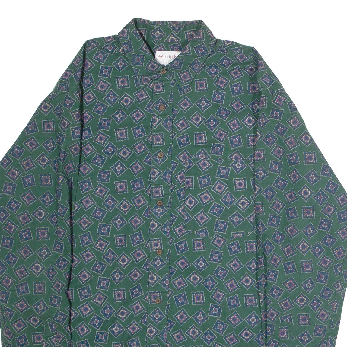 WINDRIDGE Mens Shirt Green 90s Diamond Long Sleeve M