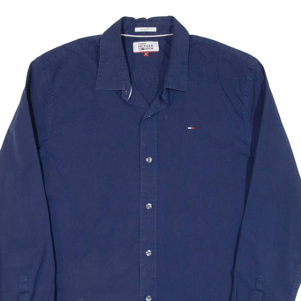 TOMMY HILFIGER Slim Fit Mens Plain Shirt Blue Long Sleeve L