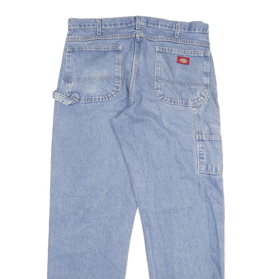 DICKIES Mens Jeans Blue Regular Straight Denim Medium W34 L33 Workwear Zip