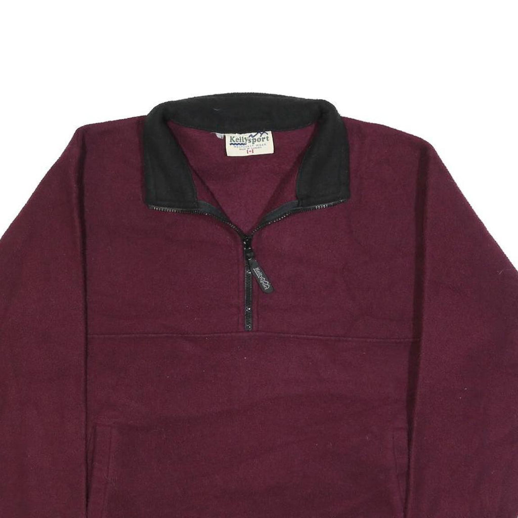 KELLY SPORT Womens Maroon & Black Plain Pullover Jumper 1/4 Zip M Polyester