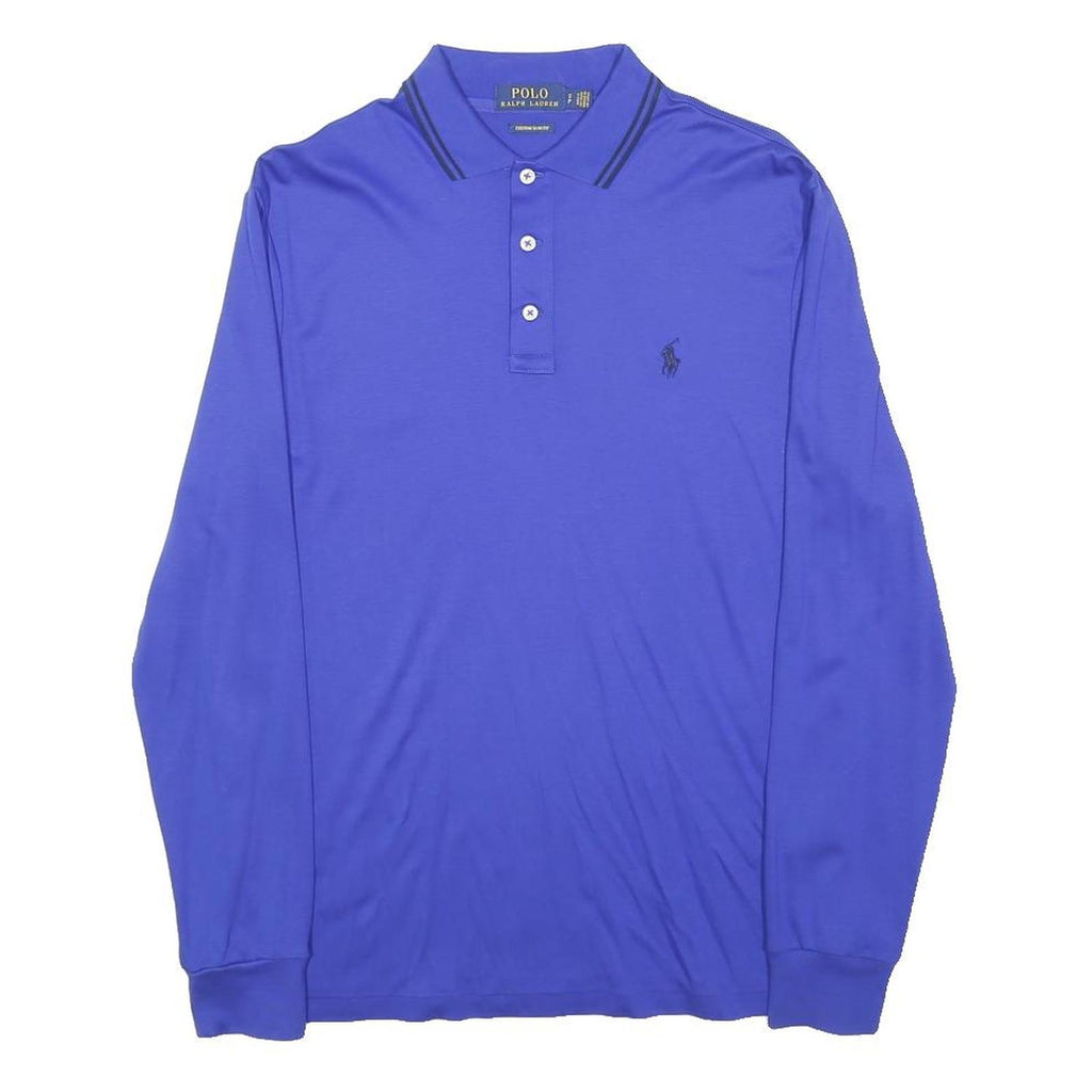 POLO RALPH LAUREN Mens Blue Long Sleeve Plain S Polo Shirt Cotton Classic