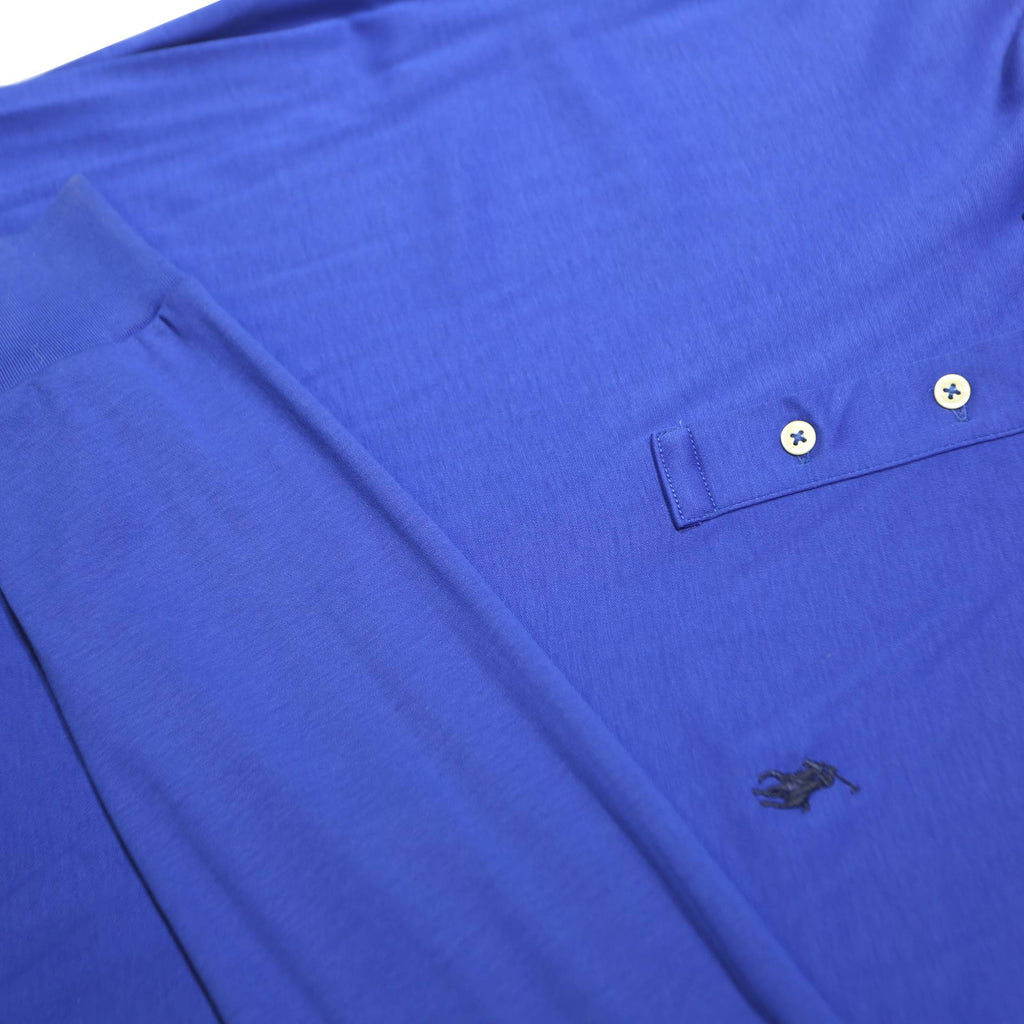 POLO RALPH LAUREN Mens Blue Long Sleeve Plain S Polo Shirt Cotton Classic