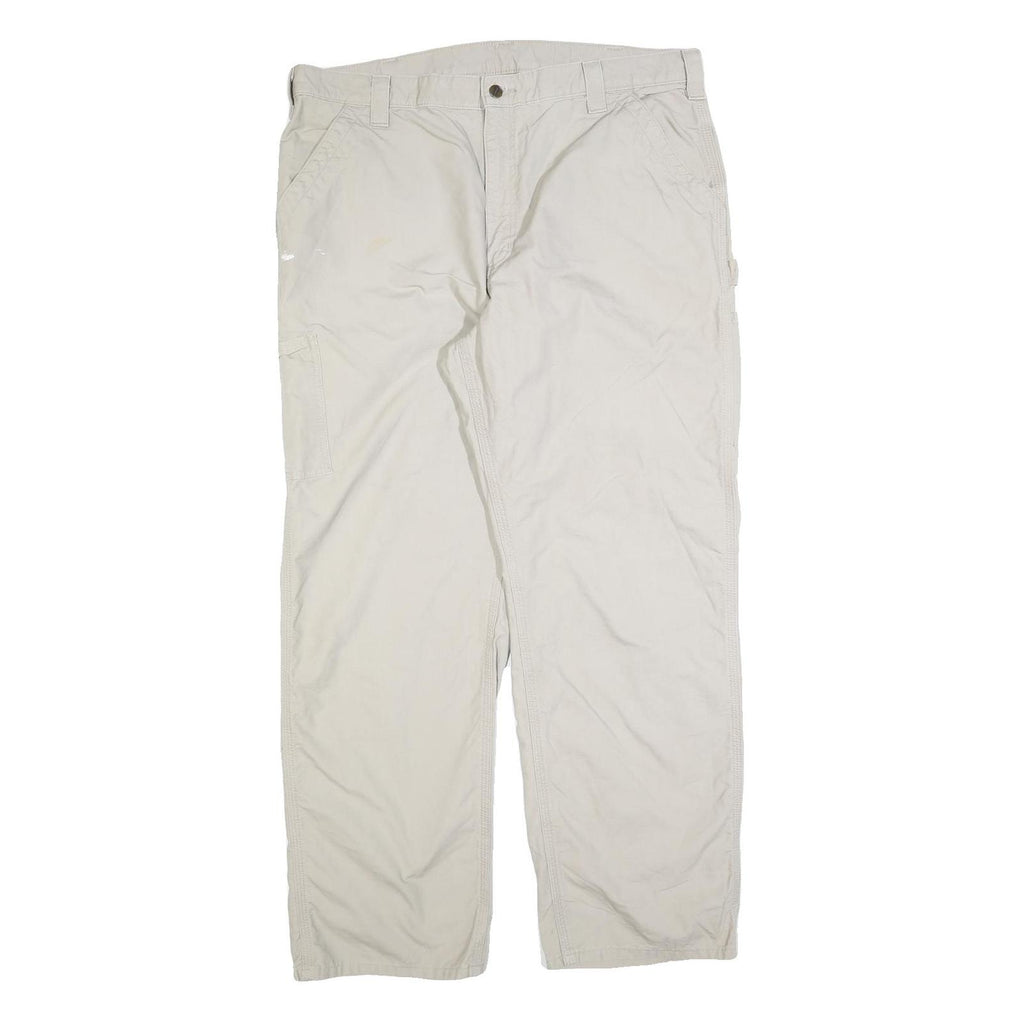 CARHARTT Mens Regular Beige Cotton Blend Work Trousers W40 L32 Zip Closure