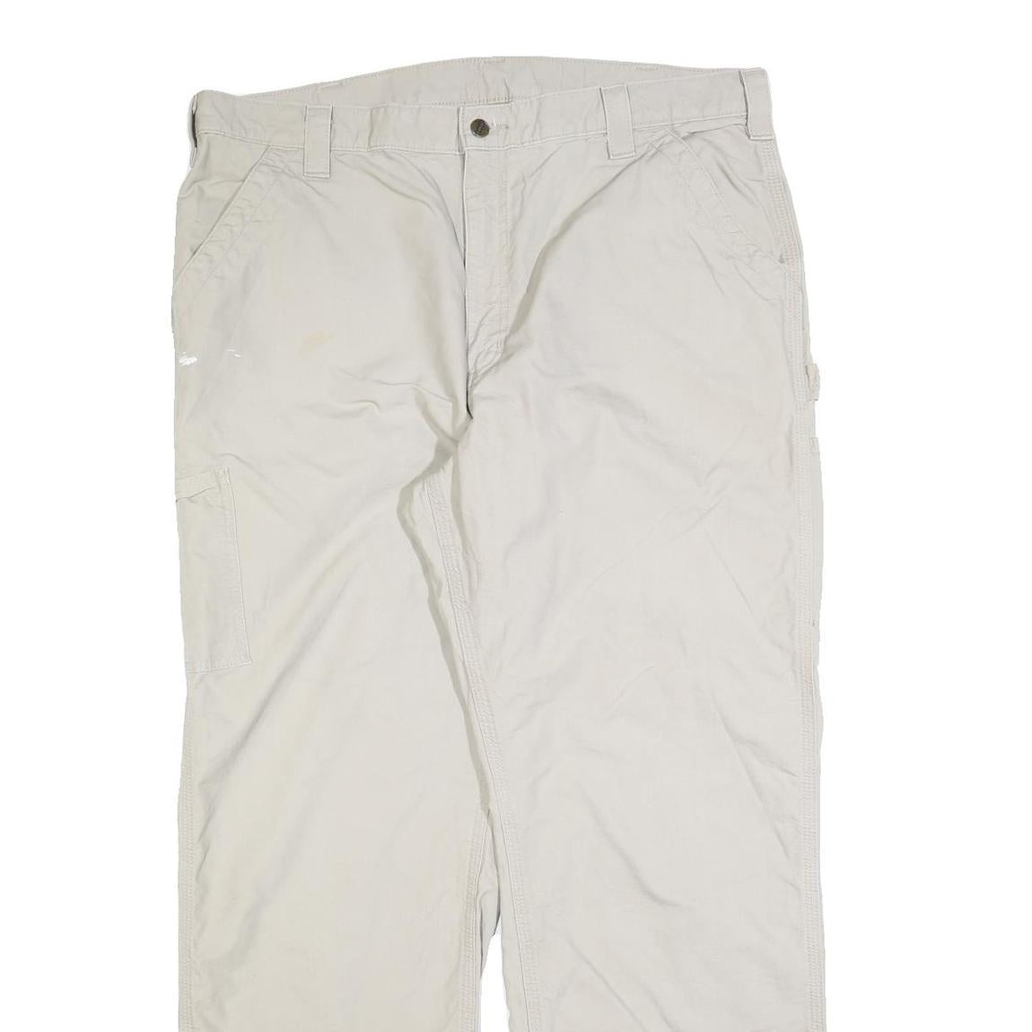 CARHARTT Mens Regular Beige Cotton Blend Work Trousers W40 L32 Zip Closure