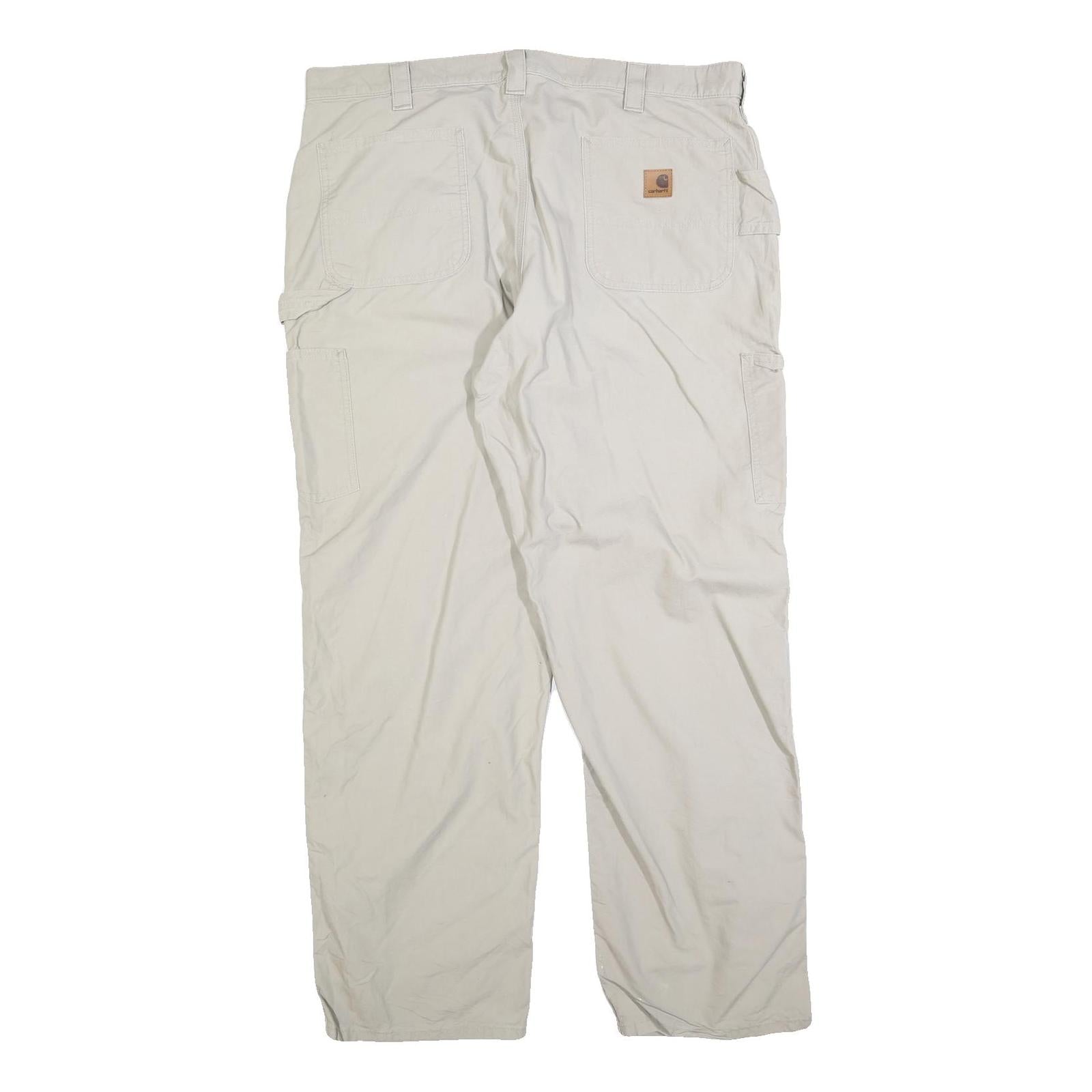 CARHARTT Mens Regular Beige Cotton Blend Work Trousers W40 L32 Zip Closure
