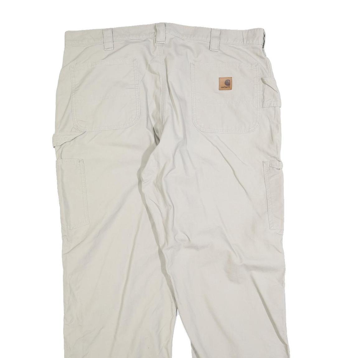 CARHARTT Mens Regular Beige Cotton Blend Work Trousers W40 L32 Zip Closure