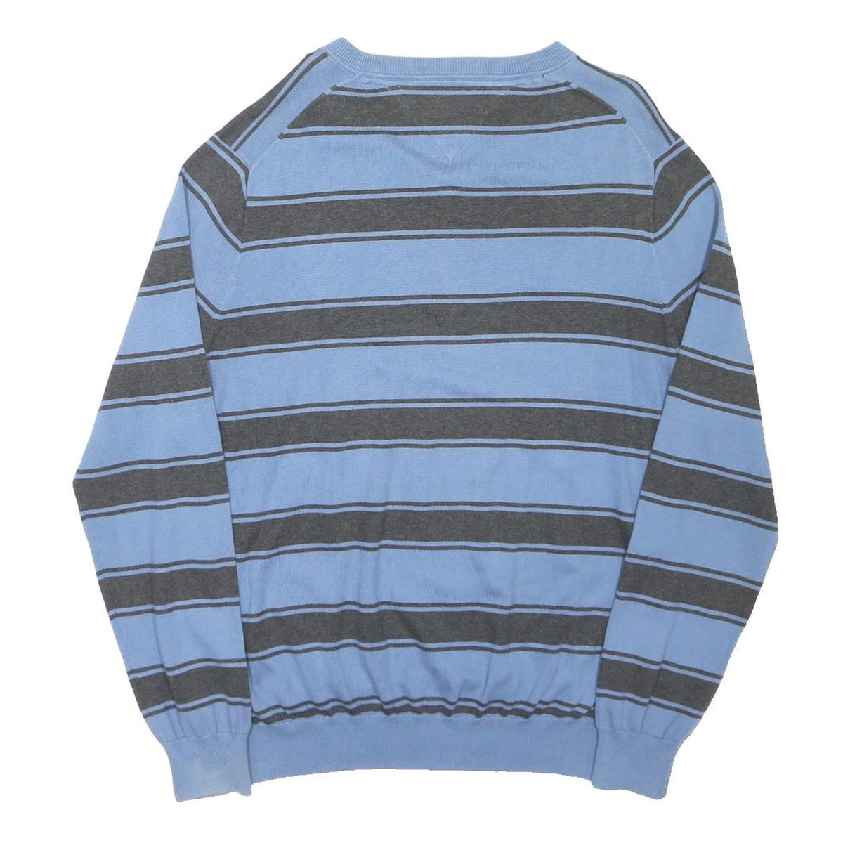 TOMMY HILFIGER Mens Blue & Grey Patterned V Neck Basic Knit Jumper L Cotton