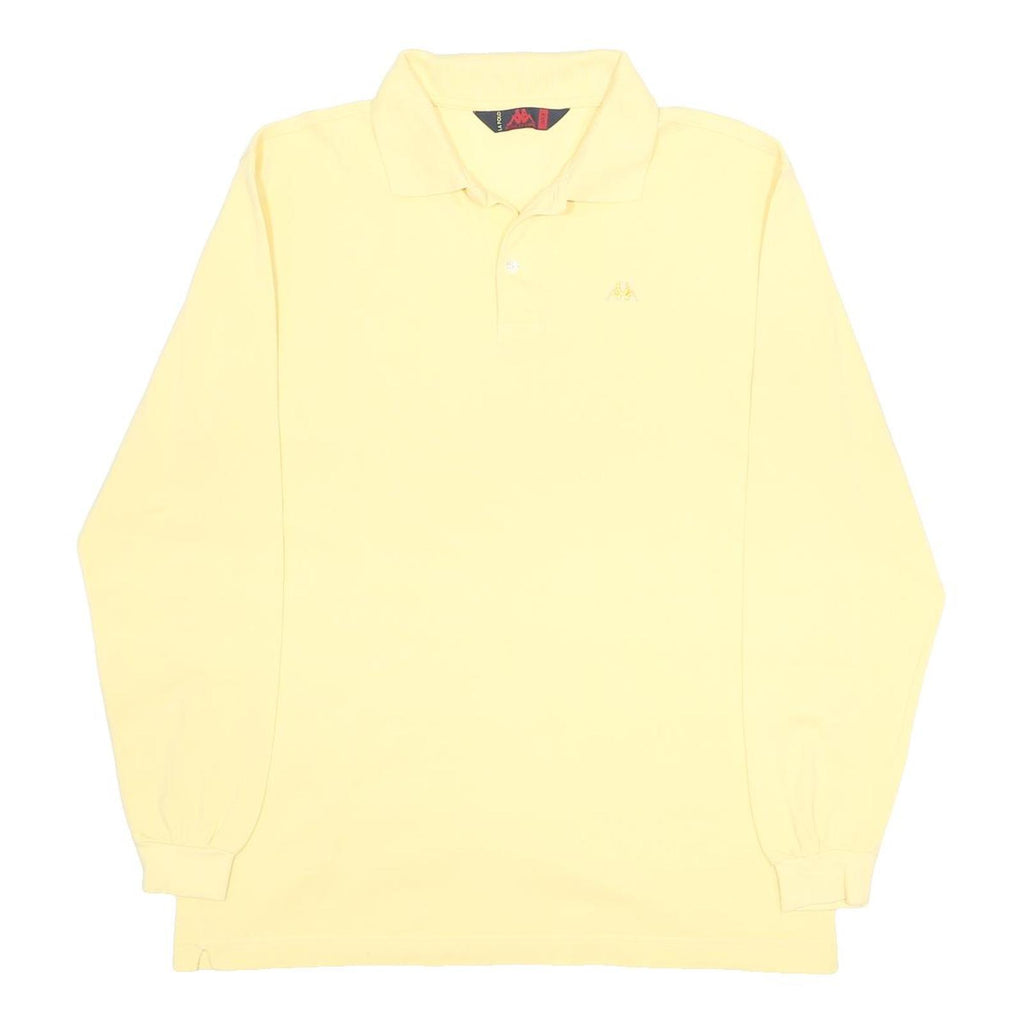 KAPPA Mens Yellow Long Sleeve Plain Polo Shirt L Cotton Casual Classic Fit