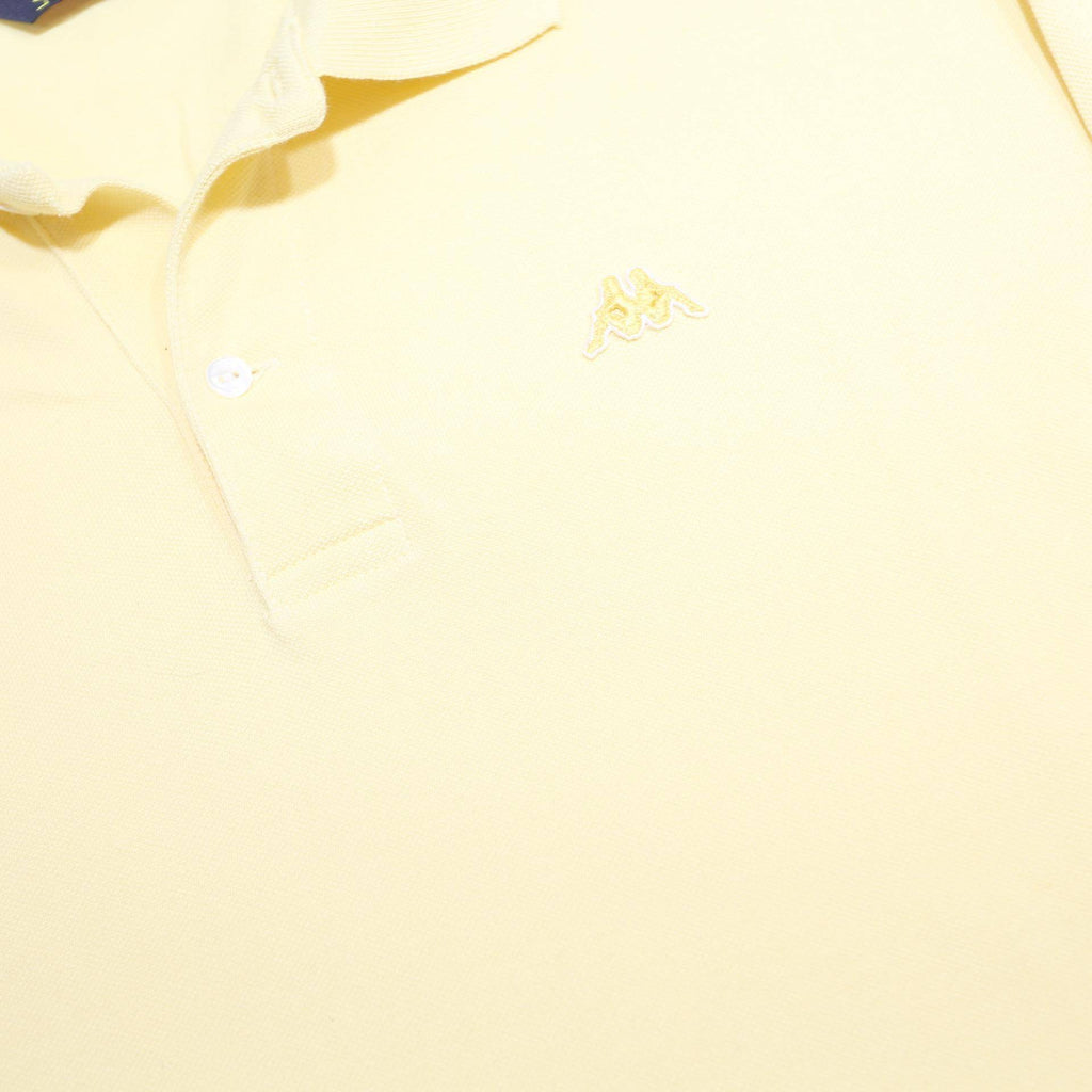 KAPPA Mens Yellow Long Sleeve Plain Polo Shirt L Cotton Casual Classic Fit